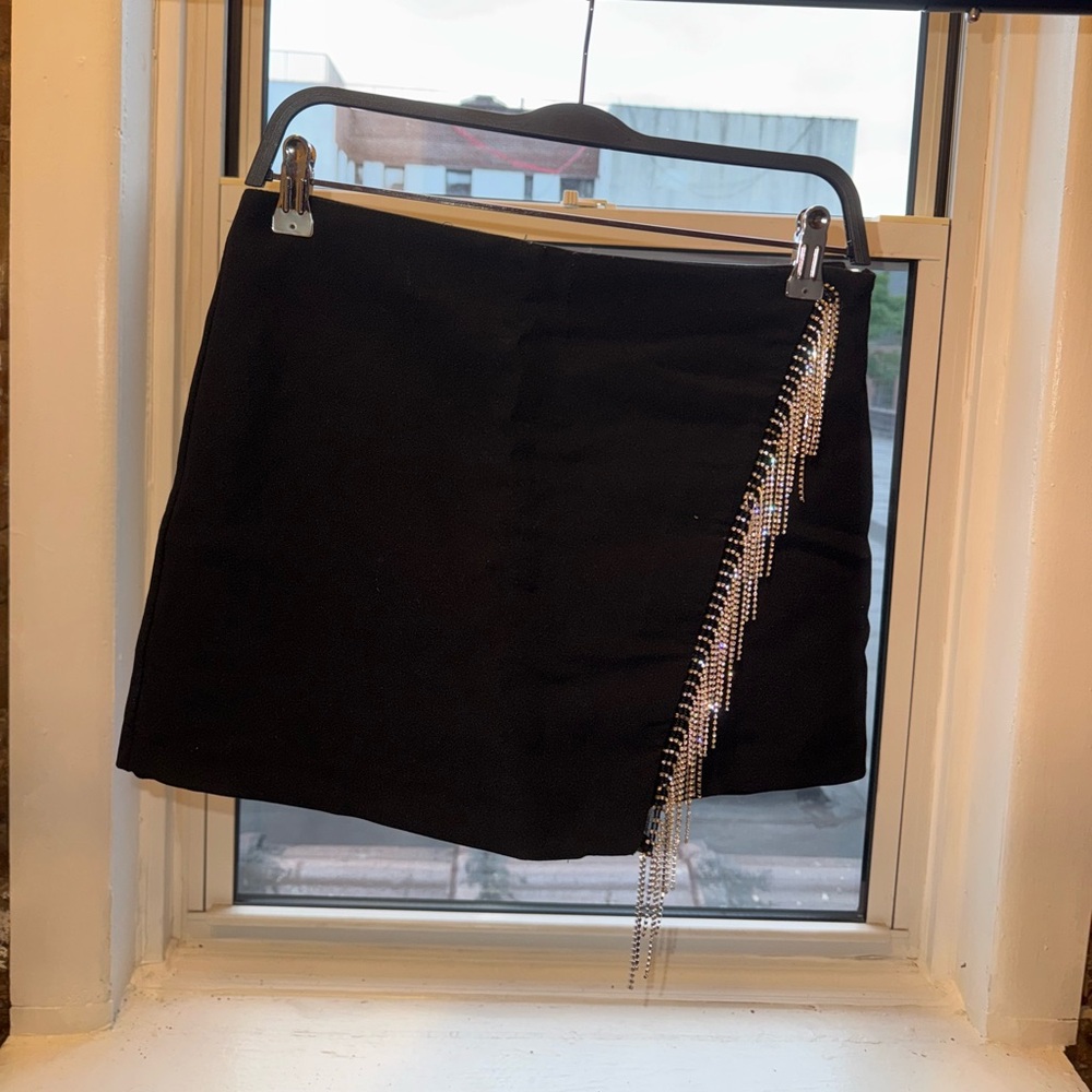 Zara Black Rhinestone fringe skort